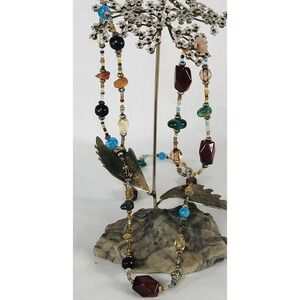 Mixed Media Jewelry Set Necklace & 2 Bracelets Colorful Beads Silver Spacers